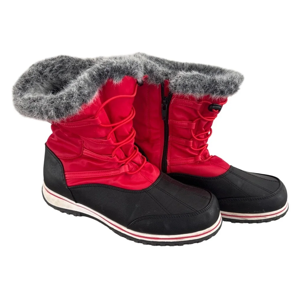 Weatherproof Adele Womens Red Black Faux Fur Winter Snow Boots Size‎ 9M